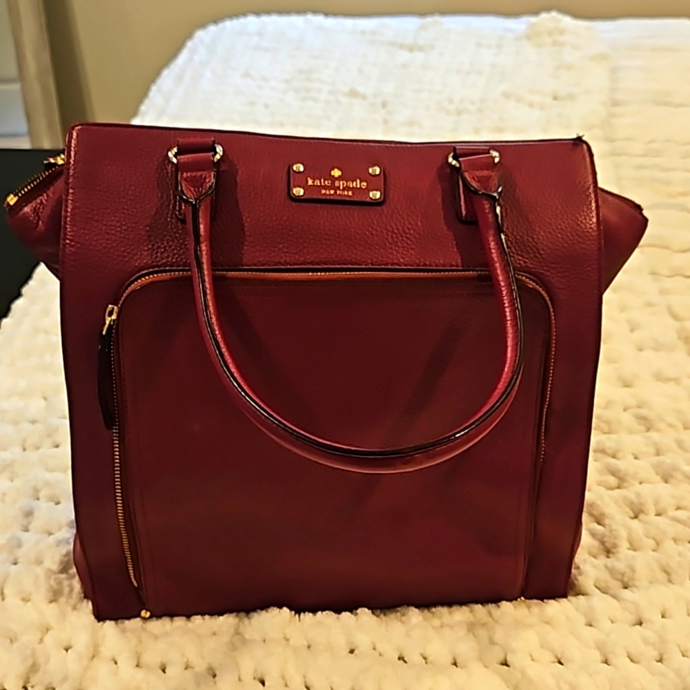 Kate Spade Magenta Pebbled Leather Zipper Pocket Satchel Shoulder Bag